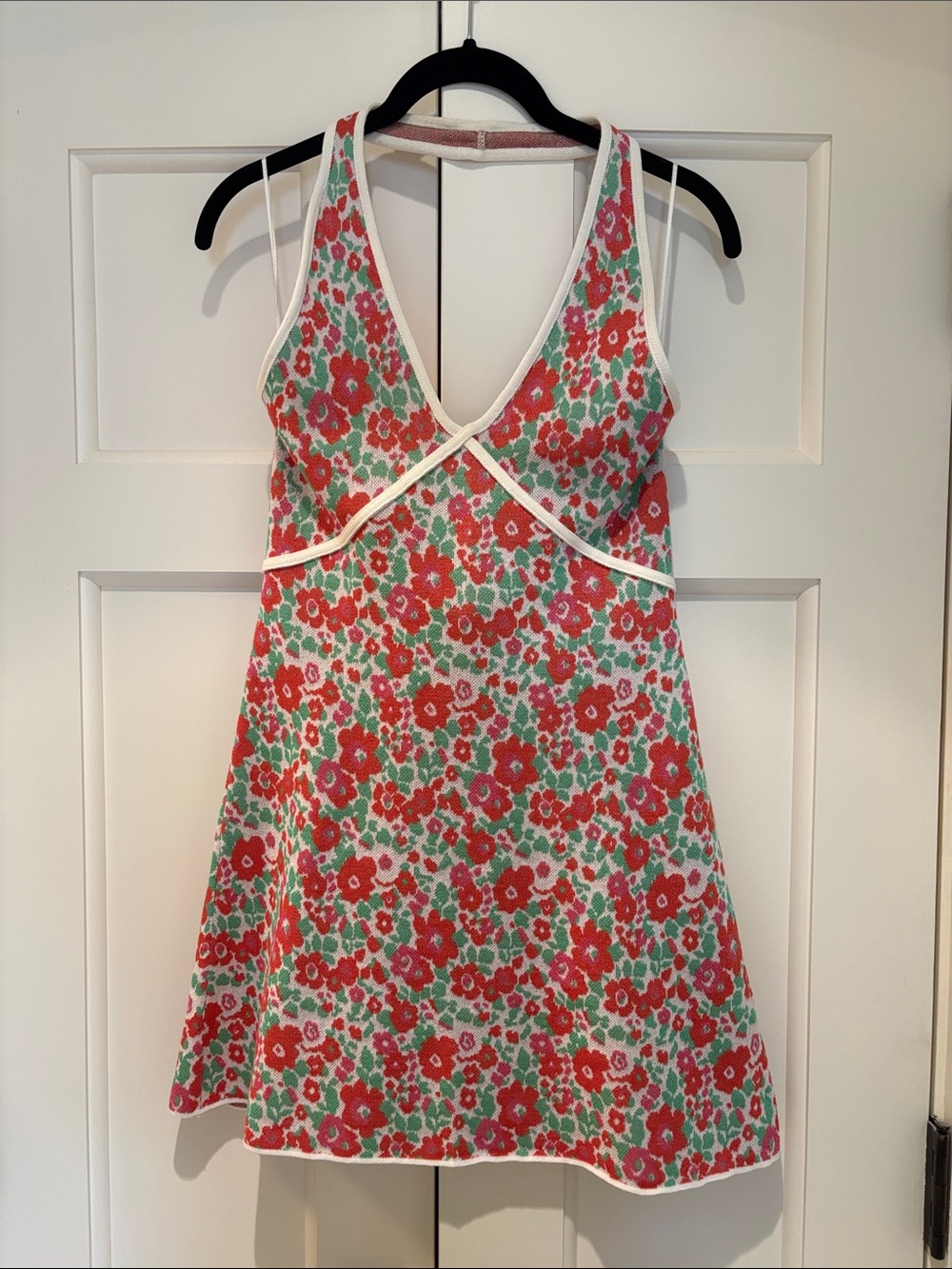 Zara Red Floral Knit Tank Dress with Green Accents